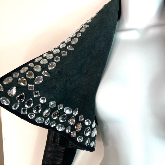 All Saints Spitalfields Cropped Leather Jacket with Rhinestones Black - Picture 9 of 10